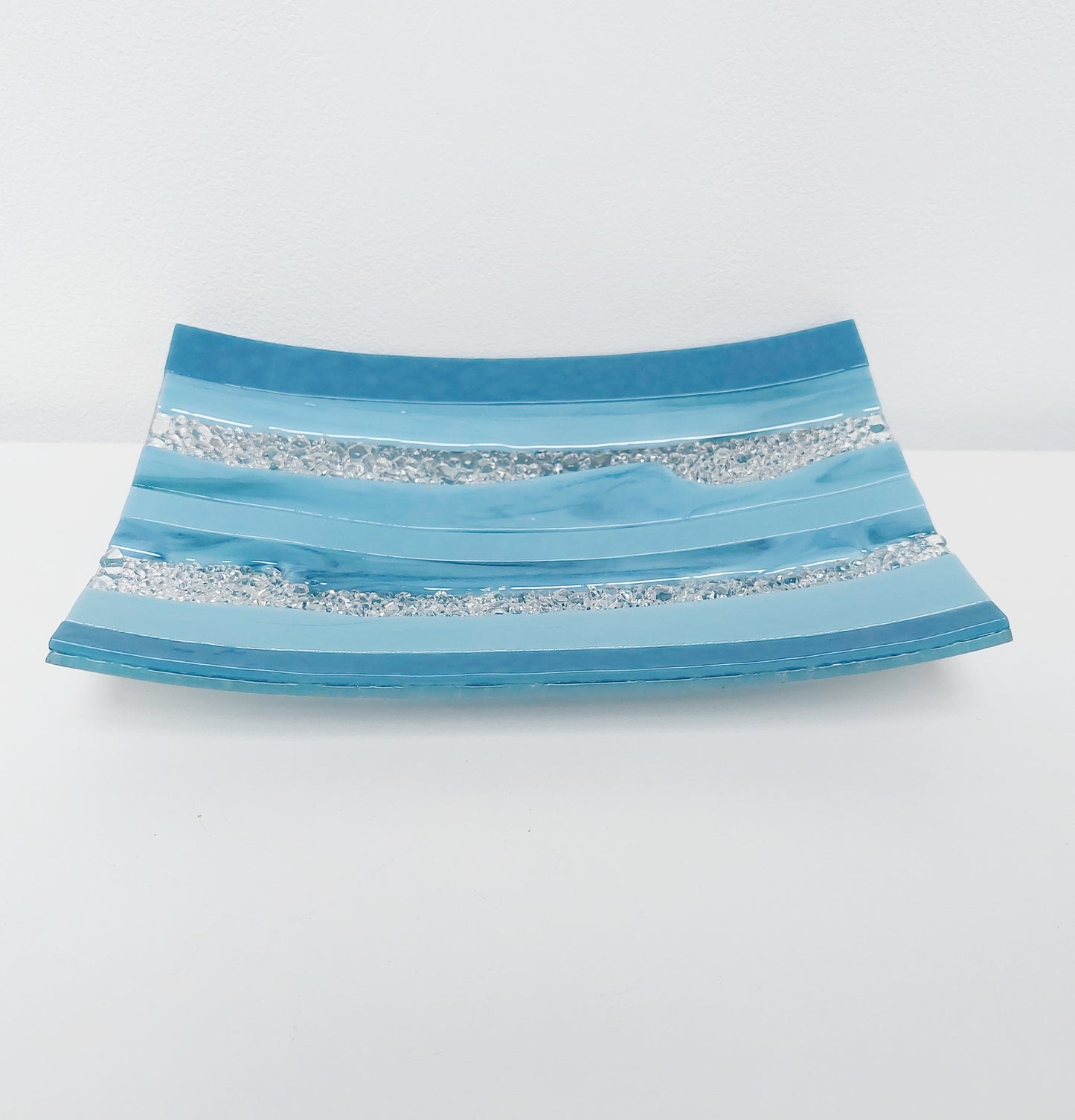 Marine Blue Glass Art Plate, Artisanal Coffee Table Centrepiece