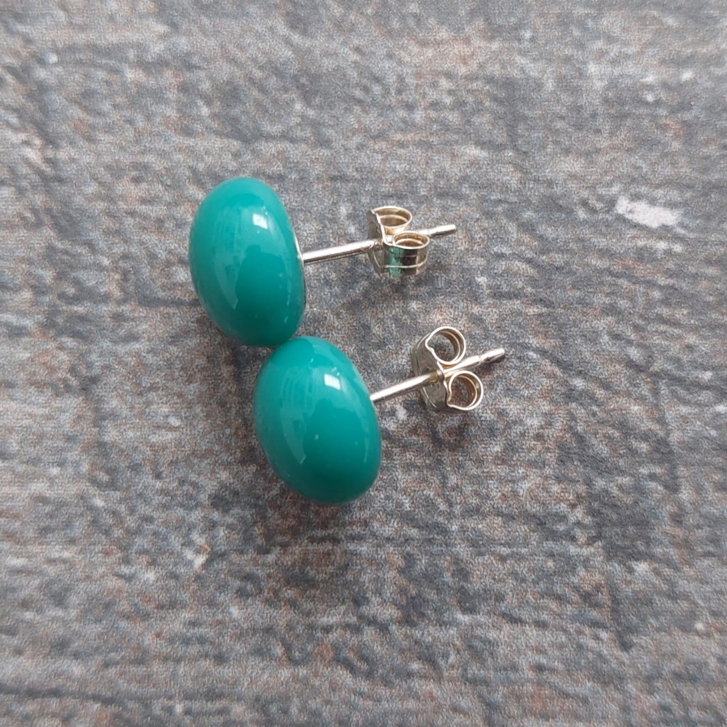 Teal Glass Stud Earrings with Sterling Silver Posts