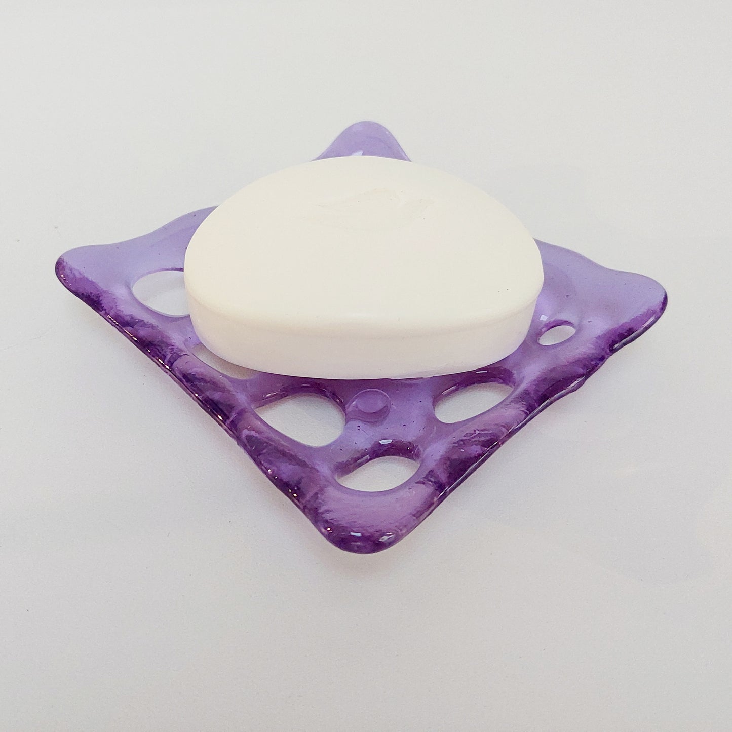 Handmade Lilac Glass Soap Dish with Holes