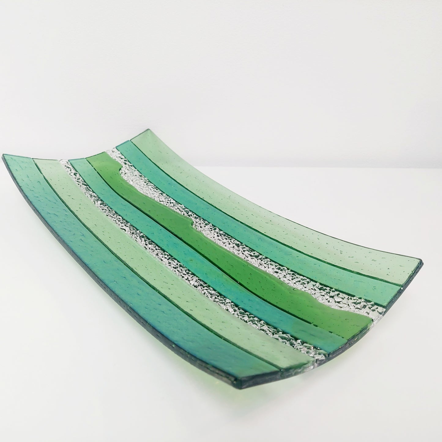Large Textured Green Glass Art Plate, Table Centrepiece