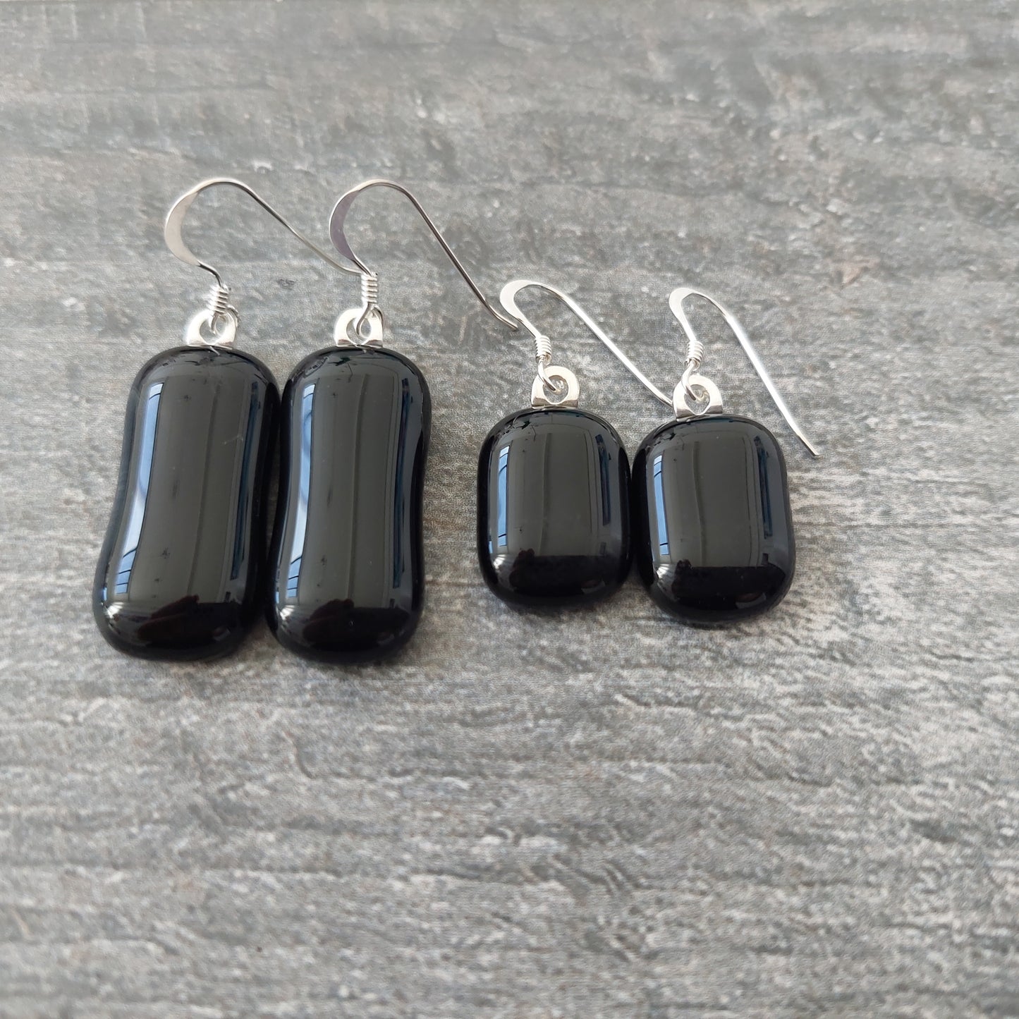 Black Fused Glass Drop Earrings