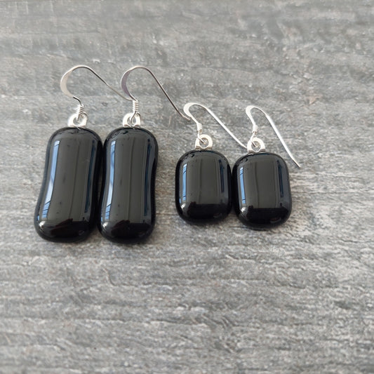 Black Fused Glass Drop Earrings