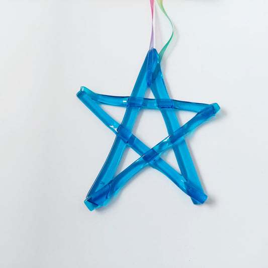 Turquoise Kiln Formed Glass Star, Handcrafted Christmas Tree Ornament
