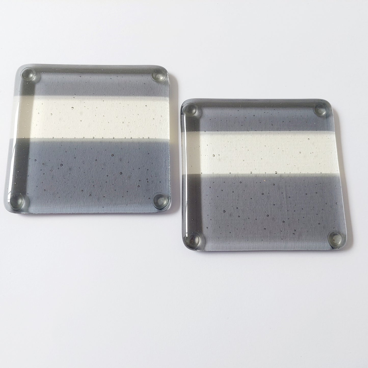 Set of 2 Handmade Grey & Pale Yellow Glass Coasters