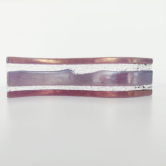 Amethyst Glass Art Ornament, Handmade Iridescent Purple Fused Glass Wave, Luxurious Décor