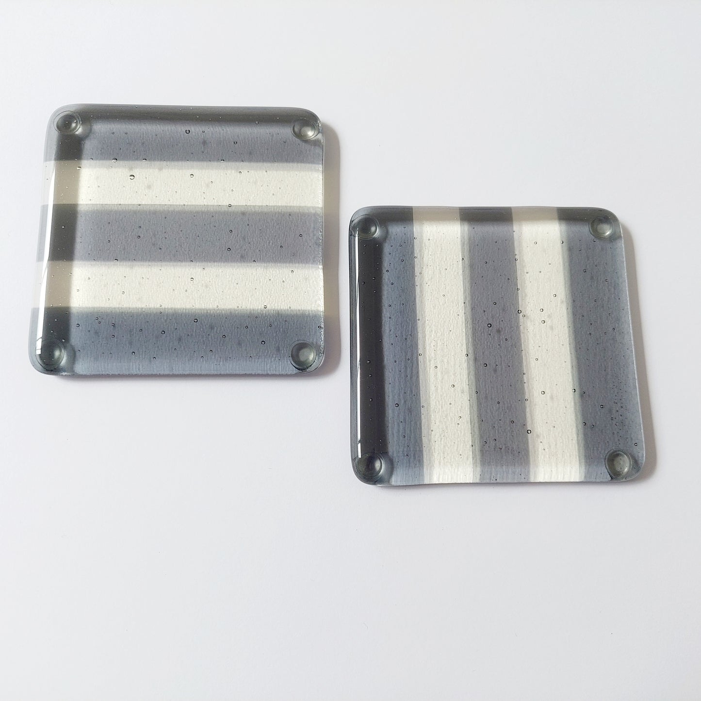 Set of 2 Handmade Grey & Pale Yellow Glass Coasters