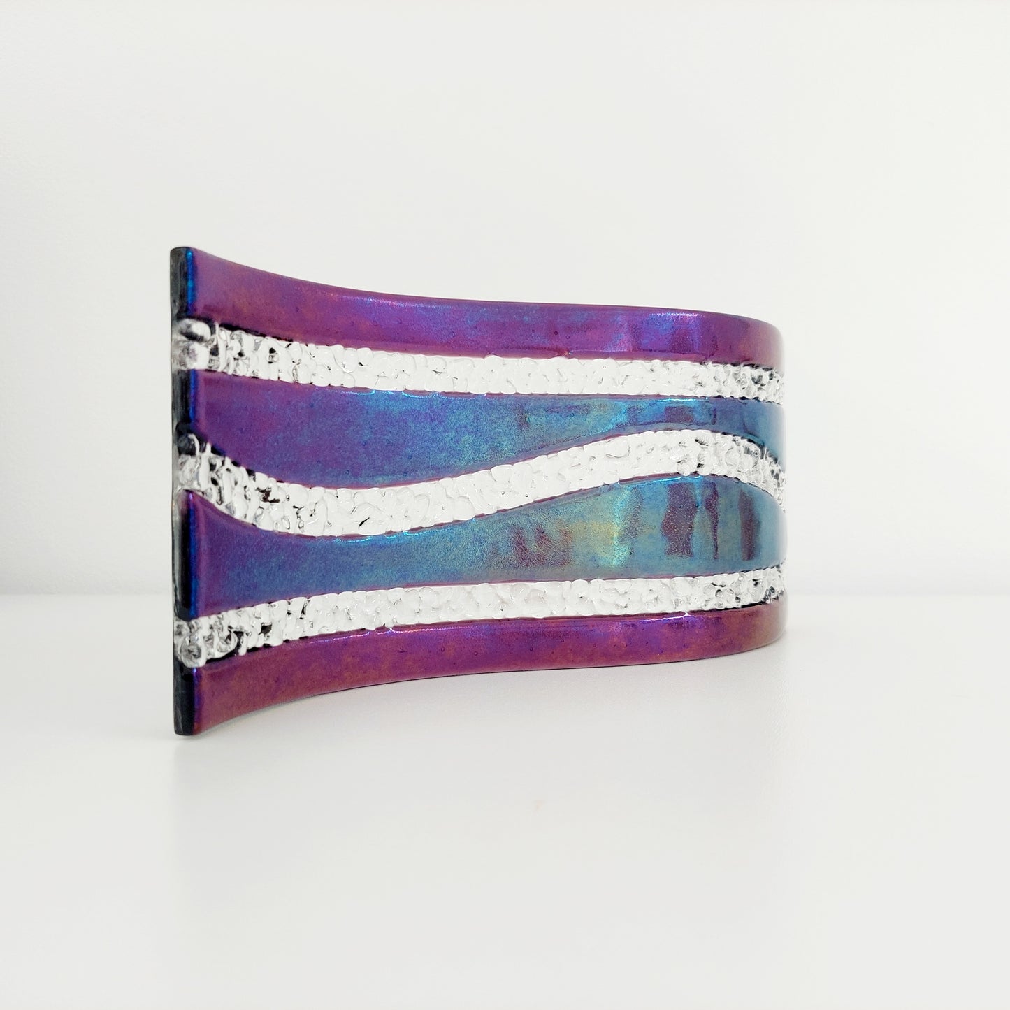 Amethyst Glass Wave Ornament, Handmade Art Glass Sculpture