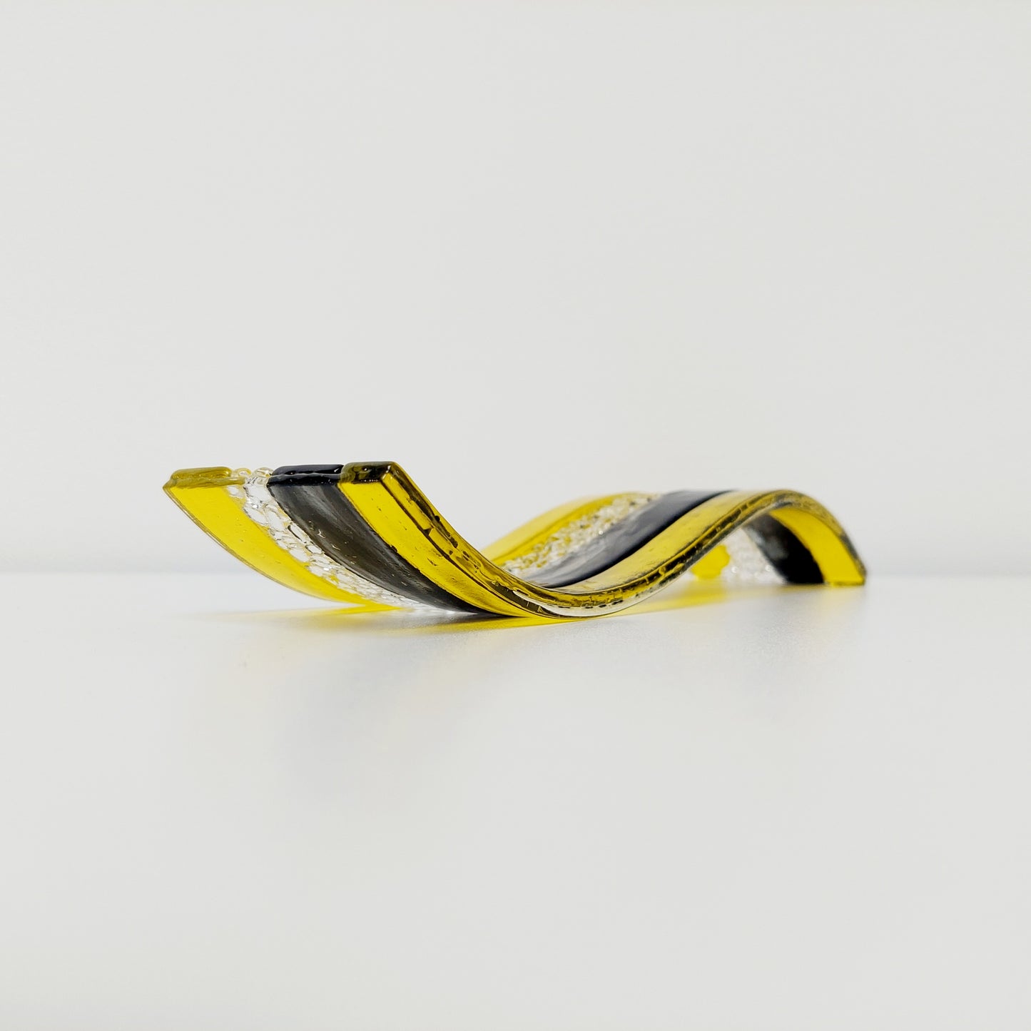 November Sunshine Glass Art Wave, Yellow and Black Sculpture