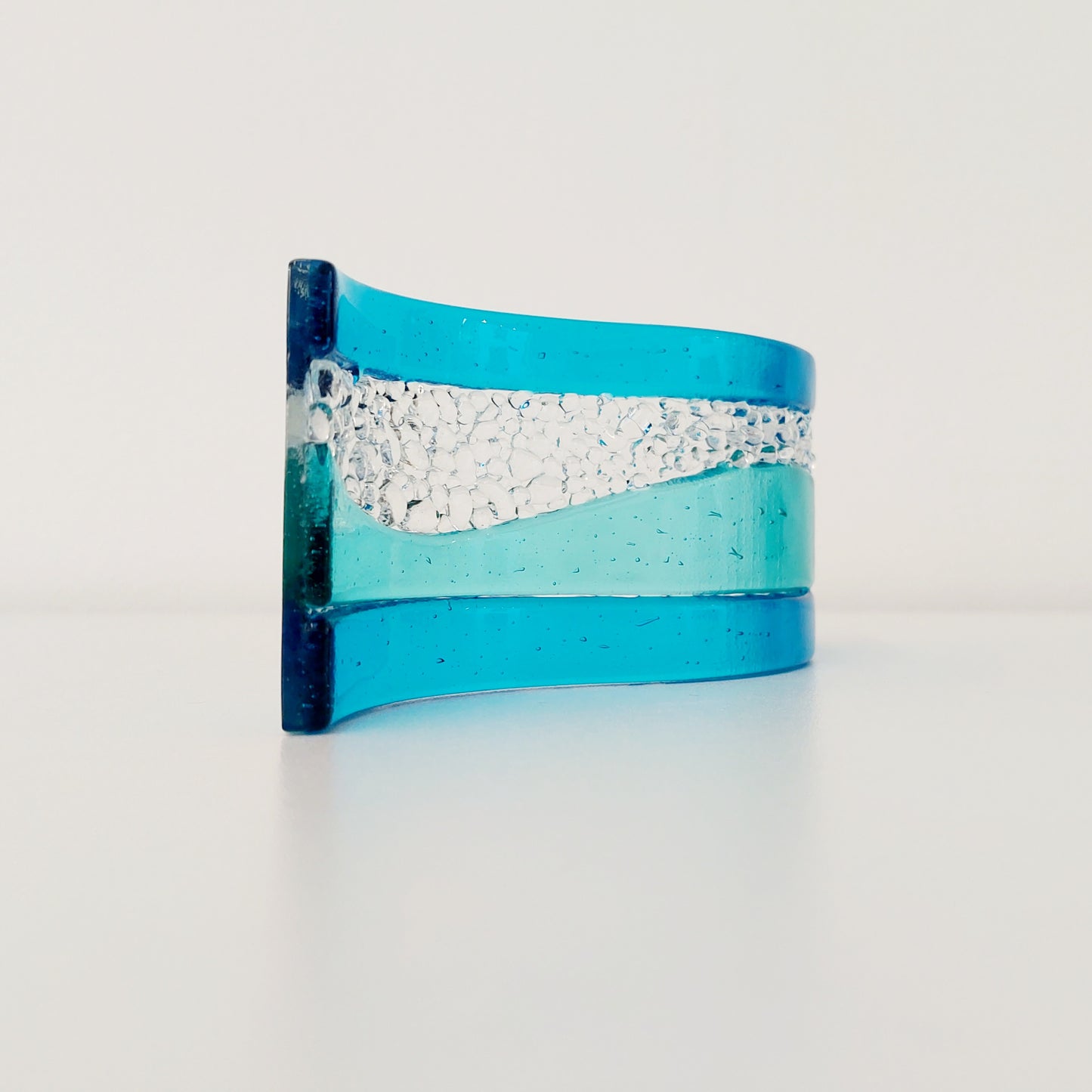 Derwent Water Glass Art Ornament, Small Aqua & Turquoise Fused Glass Wave