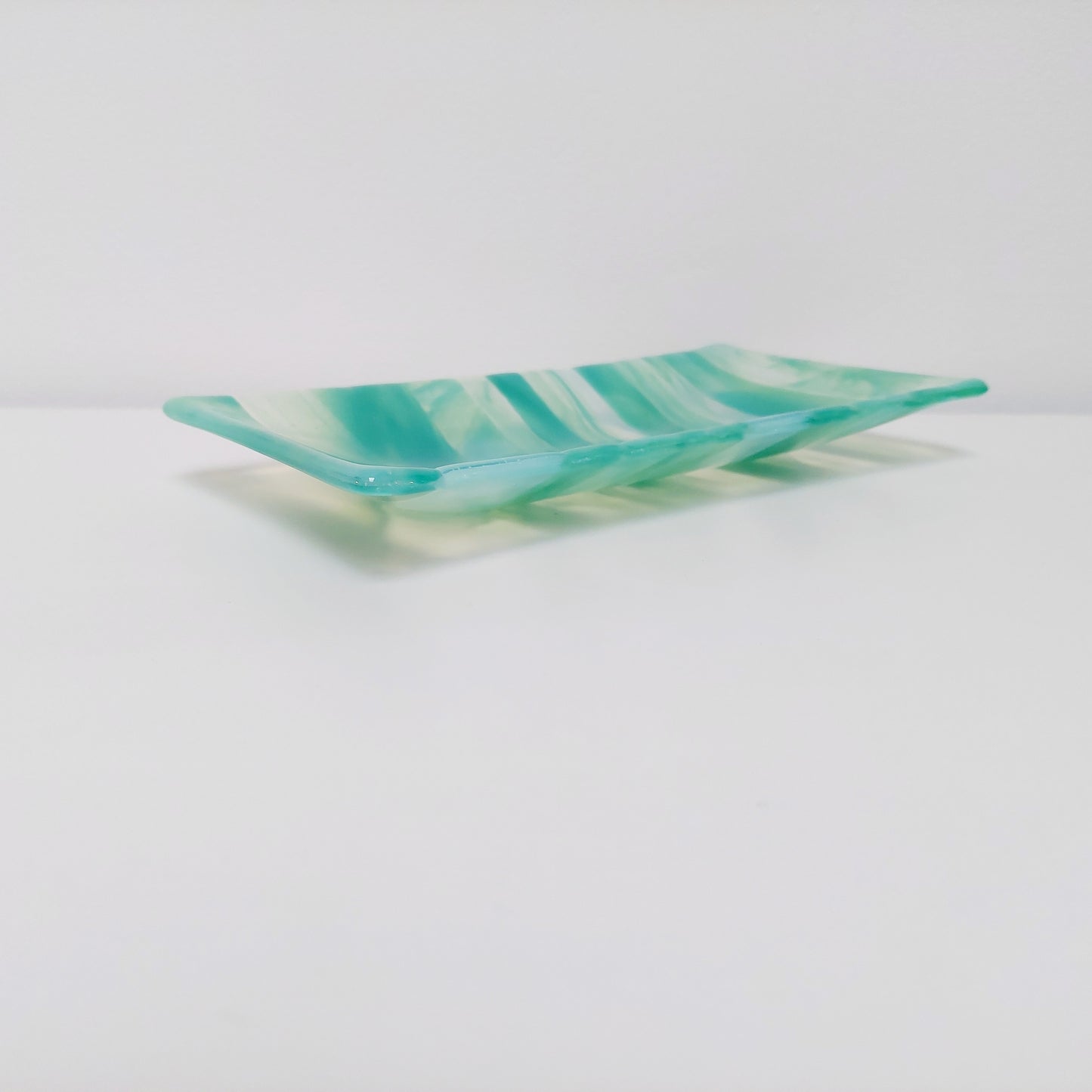 Rydal Water Glass Art Plate, Handcrafted Green Opaline Platter
