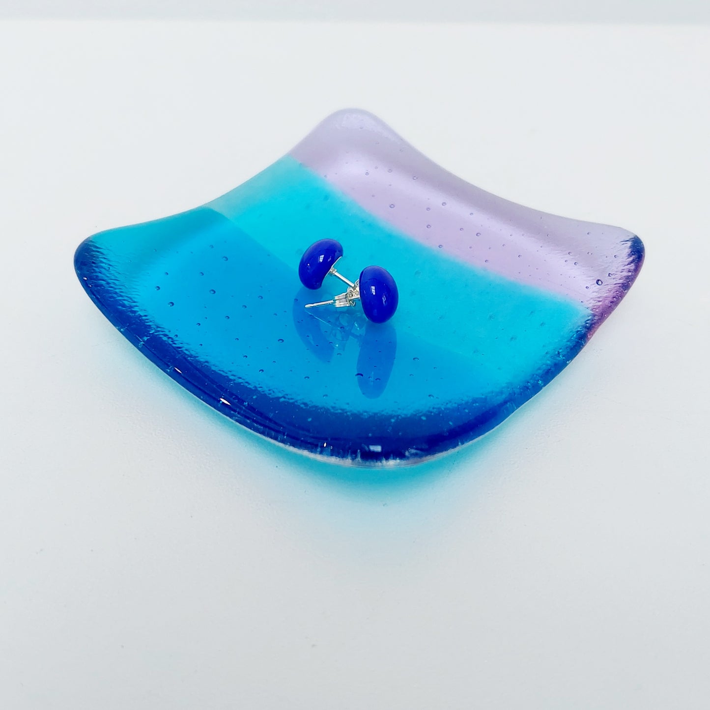 Turquoise & Lilac Glass Ring Dish, Small Bedside Table Trinket Dish