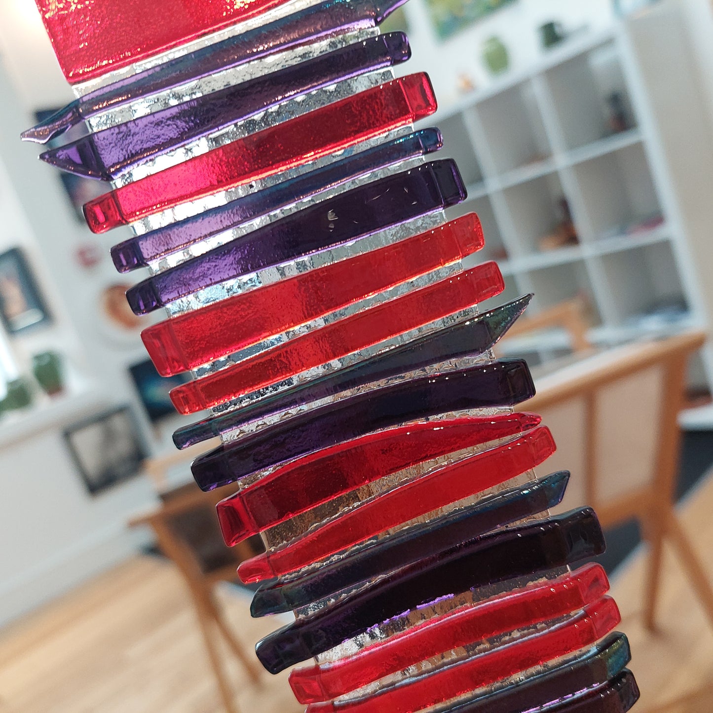 Abstract Amethyst and Red Glass Wish Stick | Suncatcher: 30 x 6 cm
