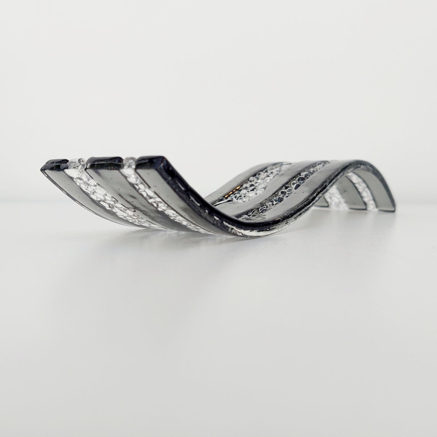 Silver Grey Glass Art Wave Handcrafted in the Lake District, Monochrome Ornament