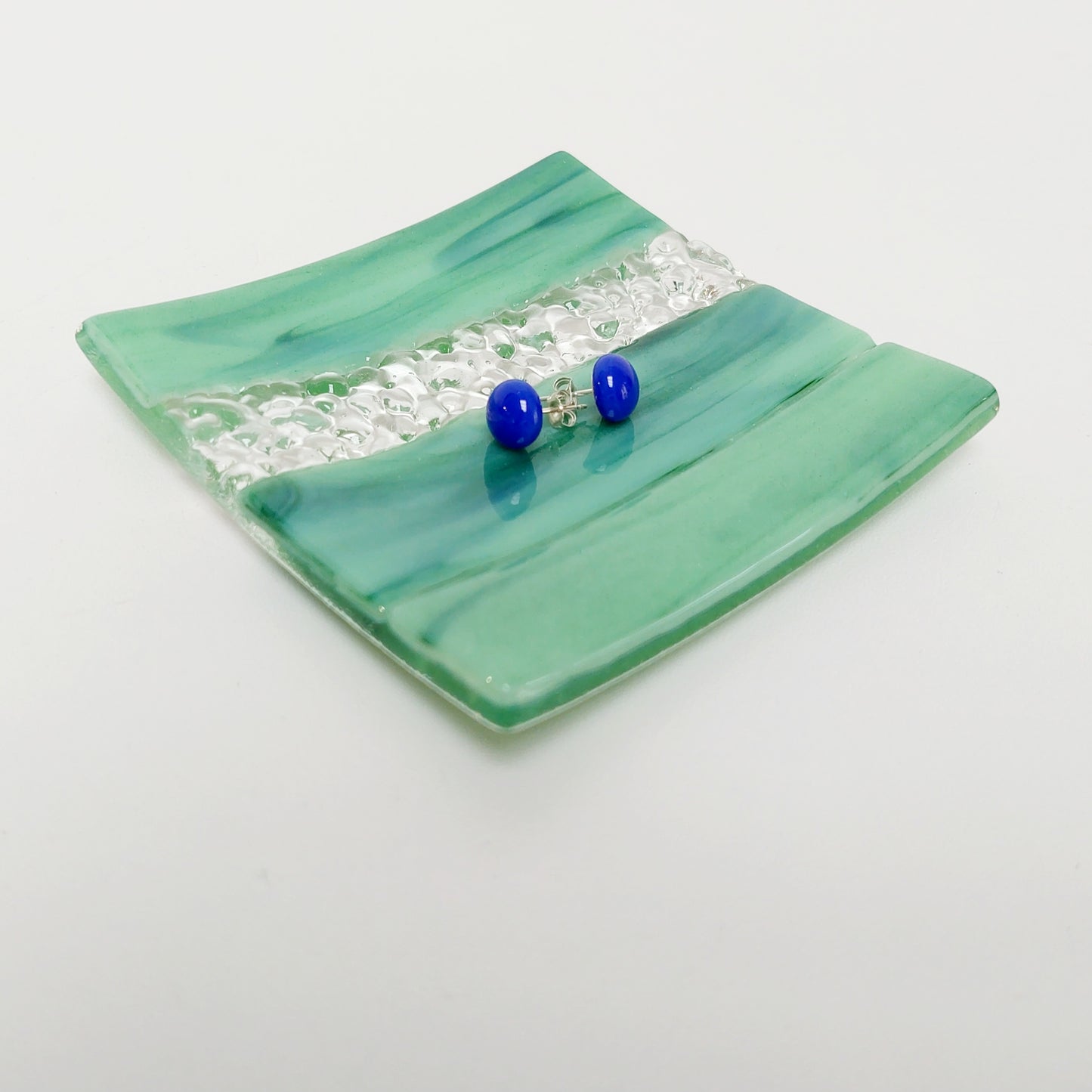 Spring in Grizedale Decorative Dish, Small Handmade Textured Green Glass Tray
