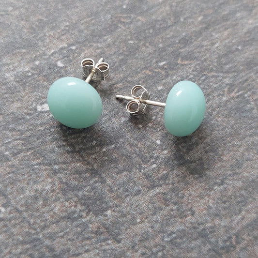 Robin's Egg Blue Glass Stud Earrings with Sterling Silver Posts, Pastel Turquoise Earrings