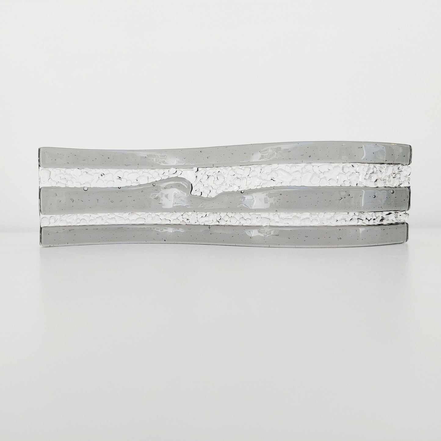 Silver Grey Glass Art Wave Handcrafted in the Lake District, Monochrome Ornament