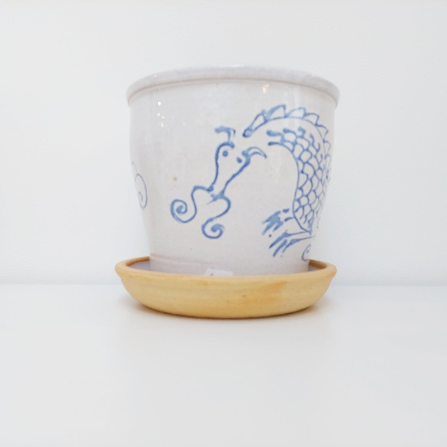 Handcrafted Blue & White Plant Pot with a Dragon Motif