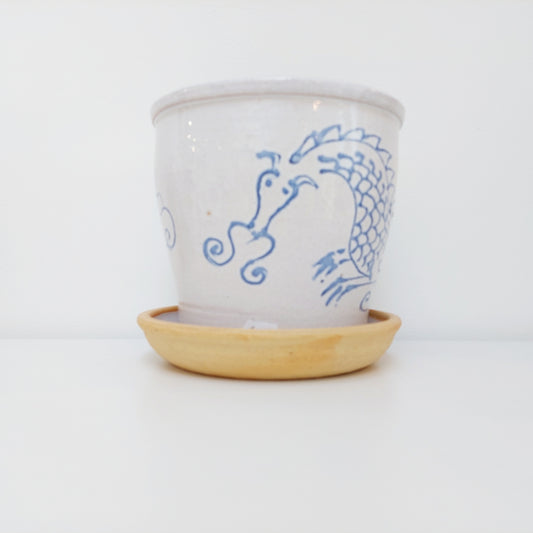Handcrafted Blue & White Plant Pot with a Dragon Motif
