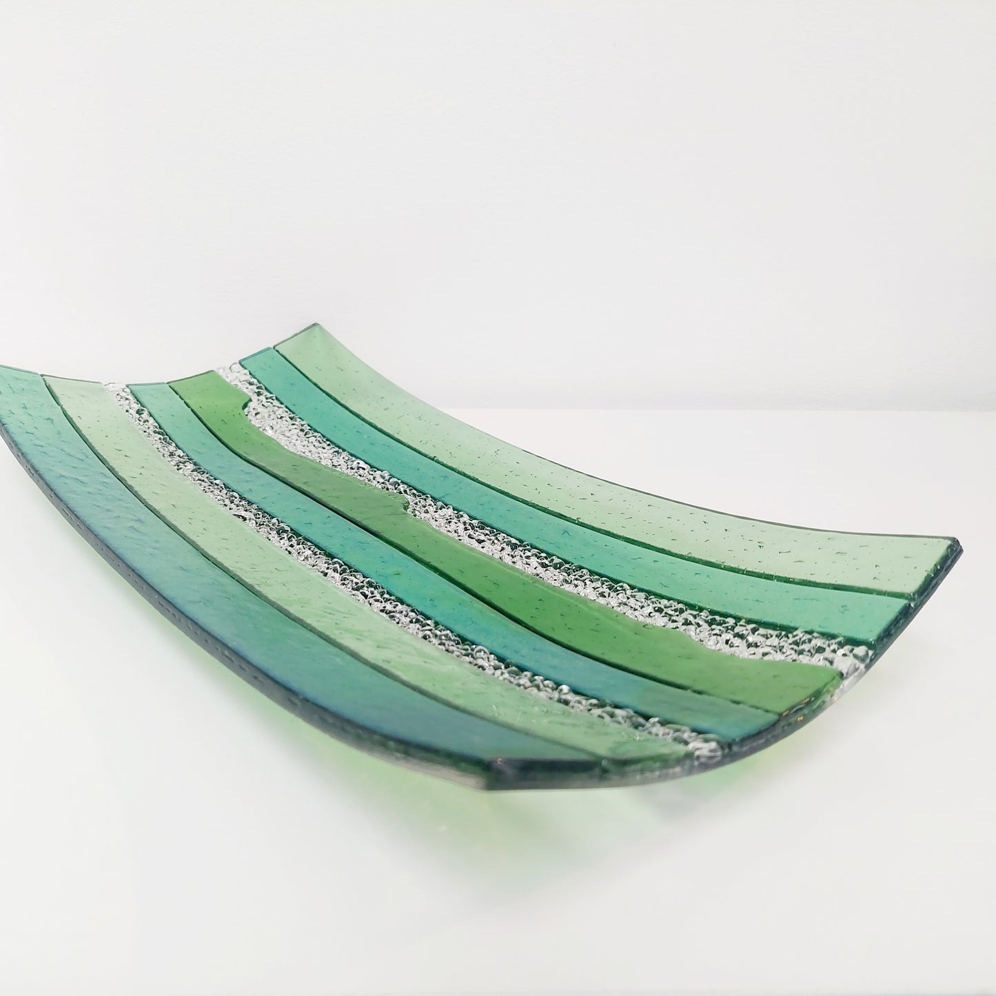 Large Textured Green Glass Art Plate, Table Centrepiece