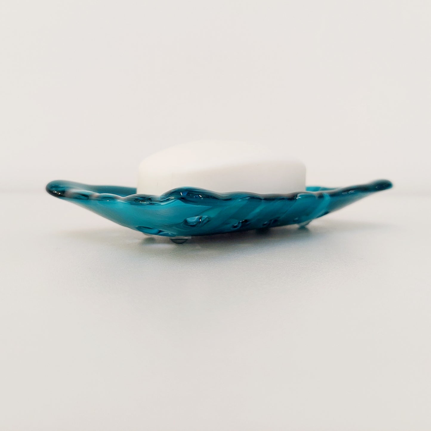 Rectangular Teal & Aqua Glass Soap Dish with Holes