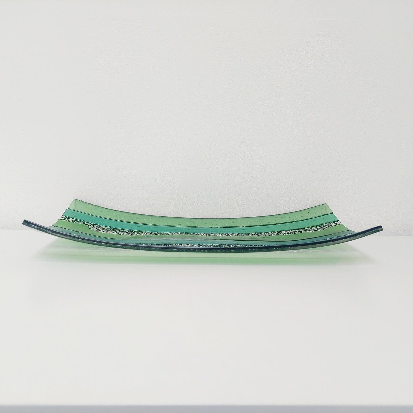 Large Textured Green Glass Art Plate, Table Centrepiece