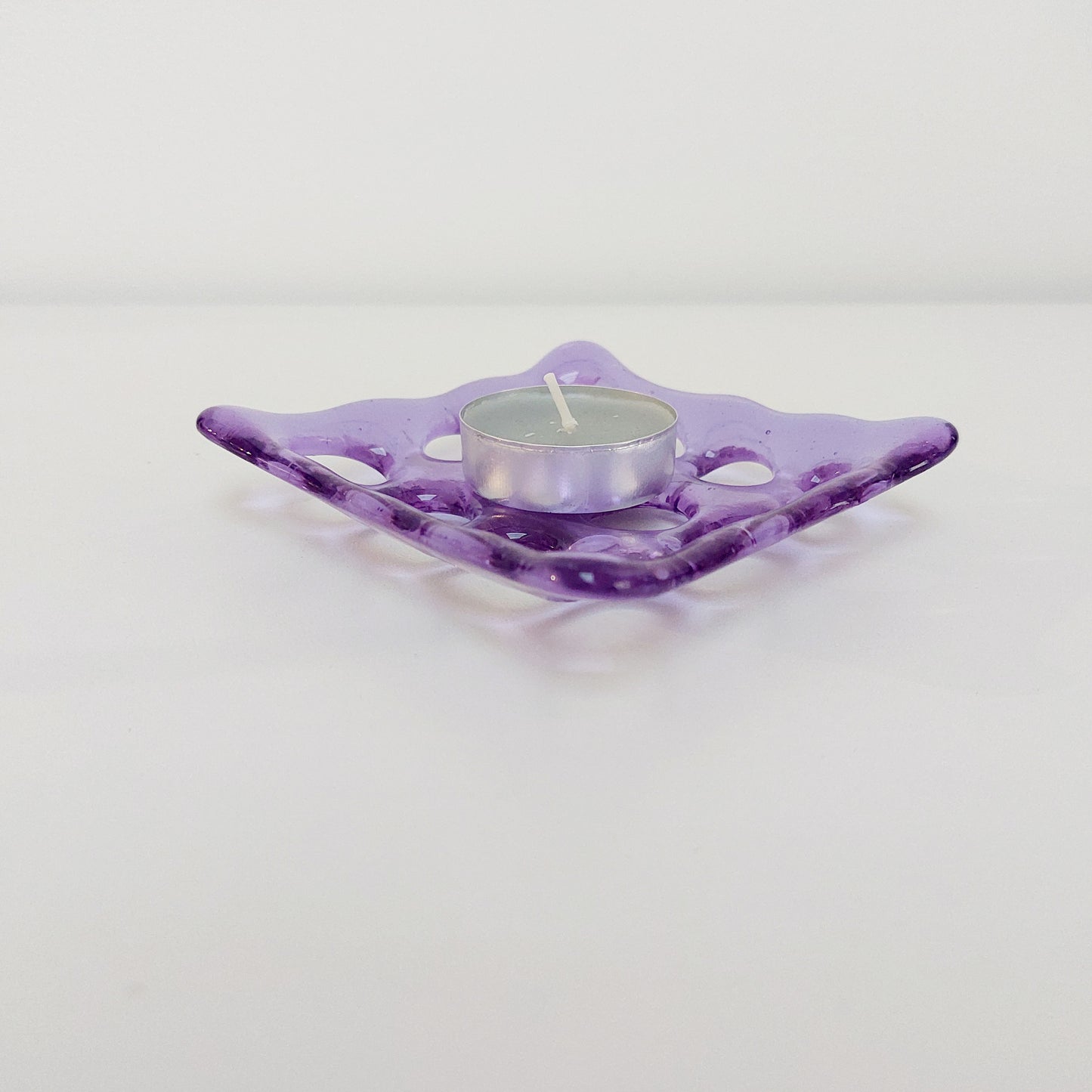 Handmade Lilac Glass Soap Dish with Holes
