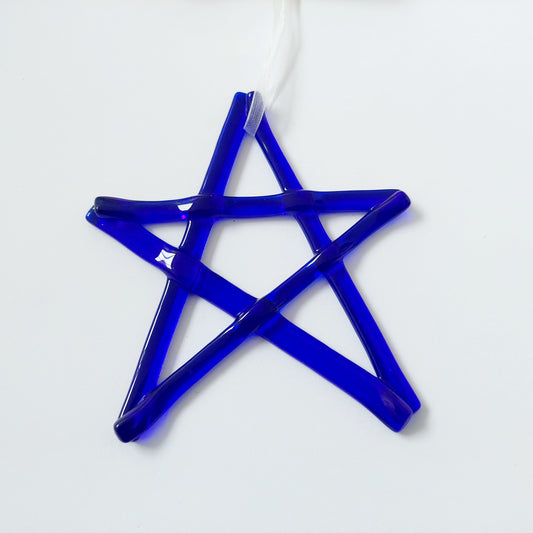 Cobalt Kiln Formed Glass Star, Handmade Blue Christmas Tree Ornament