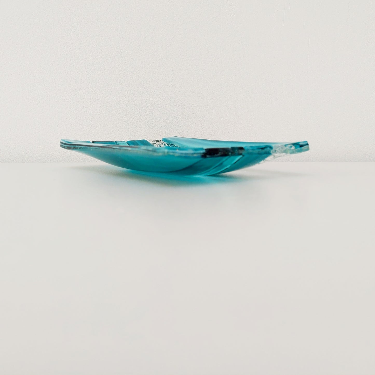 Aqua & Teal Glass Art Plate, Handmade Textured Soap Tray