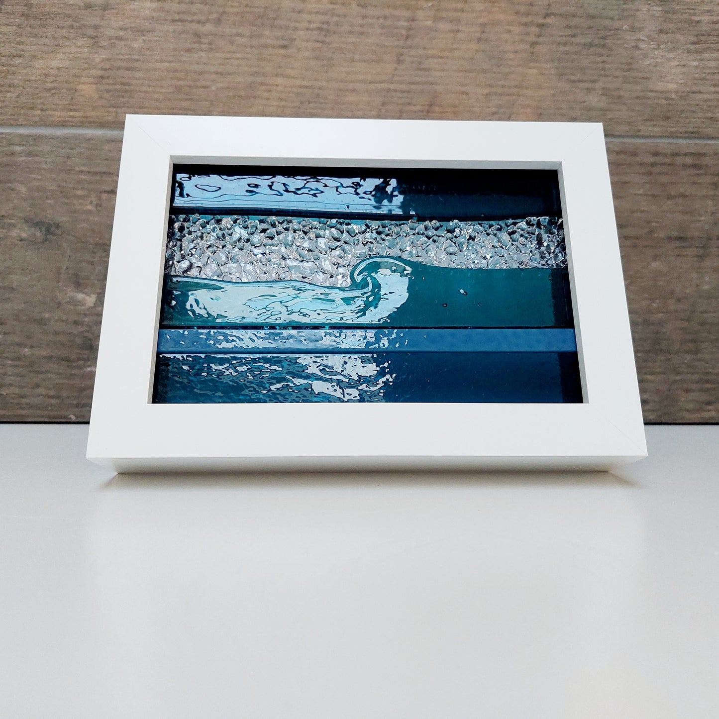 Sea Blue Framed Glass Picture Handcrafted in the Lake District, Landscape Glass Art