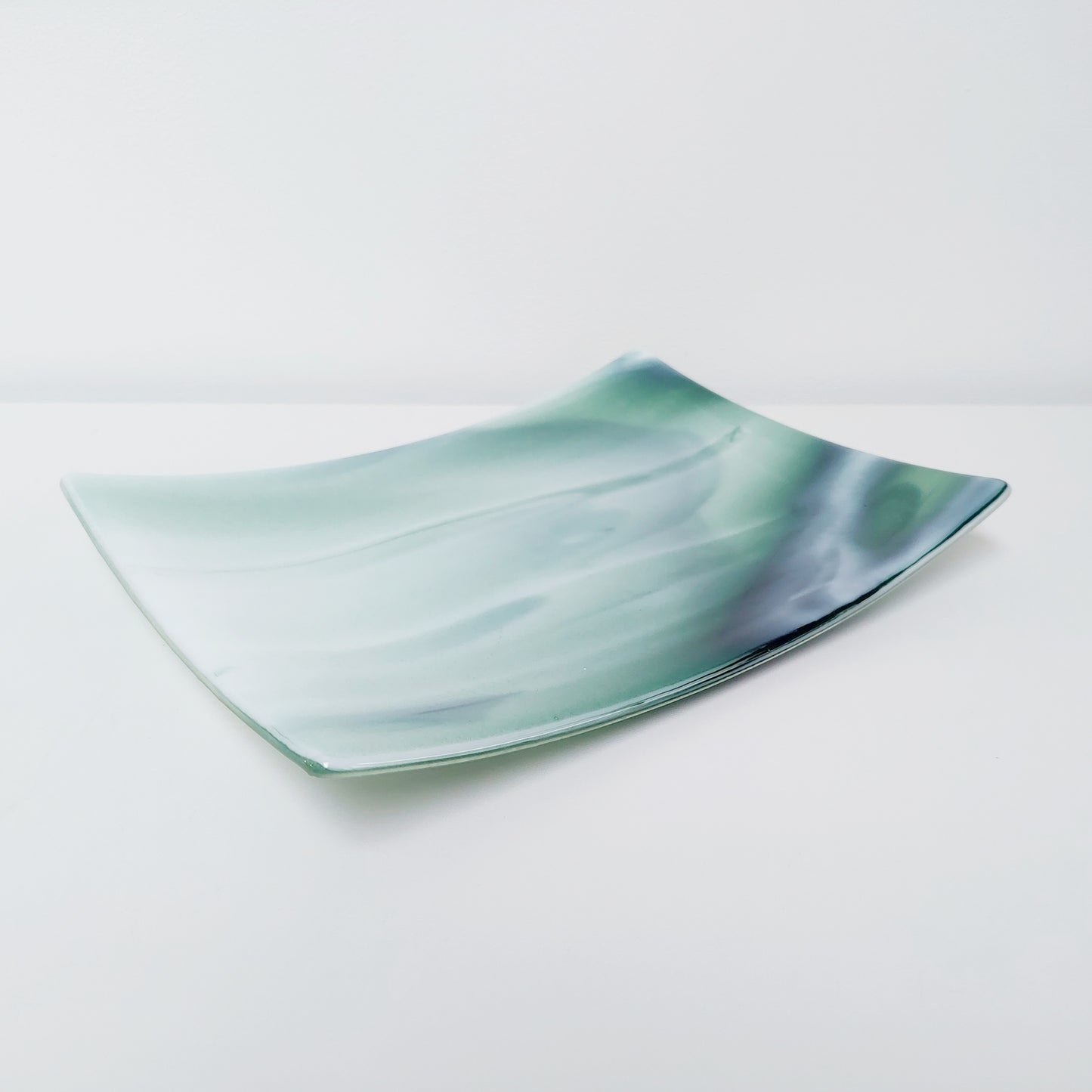 Large Green Glass Art Plate, Table Centrepiece