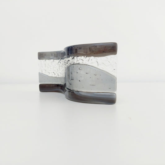 Small Grey Glass Wave Ornament, Monochrome Decor