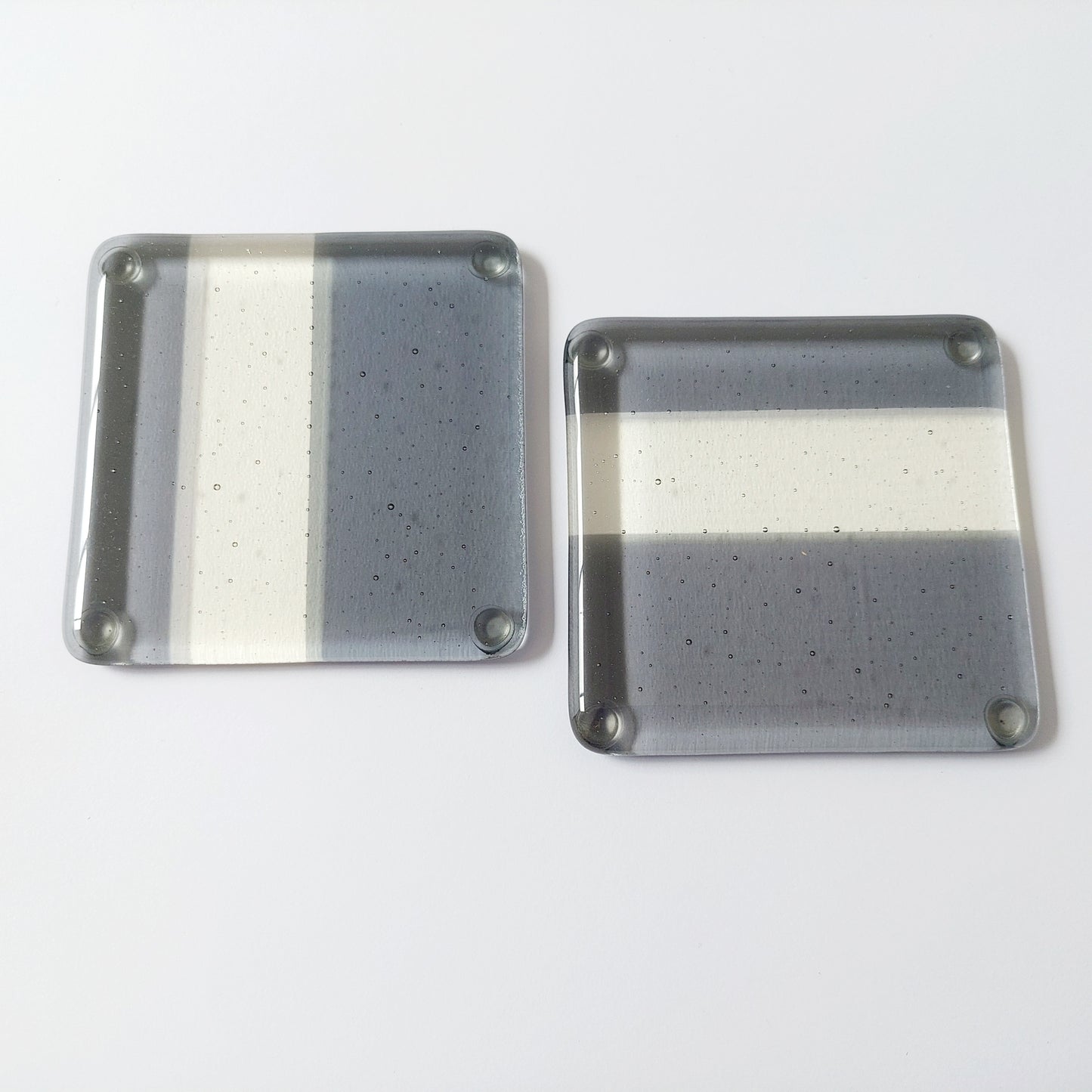 Set of 2 Handmade Grey & Pale Yellow Glass Coasters