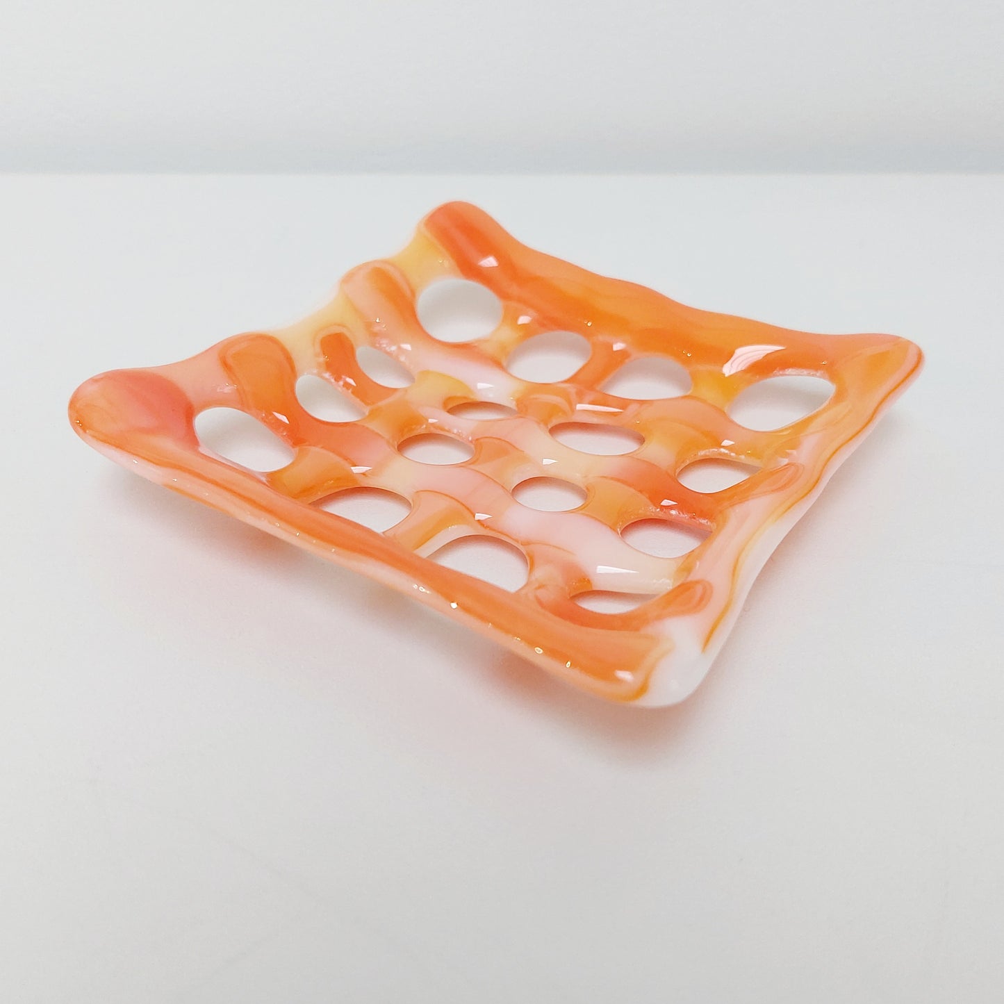 Organic Orange Glass Soap Dish with Holes