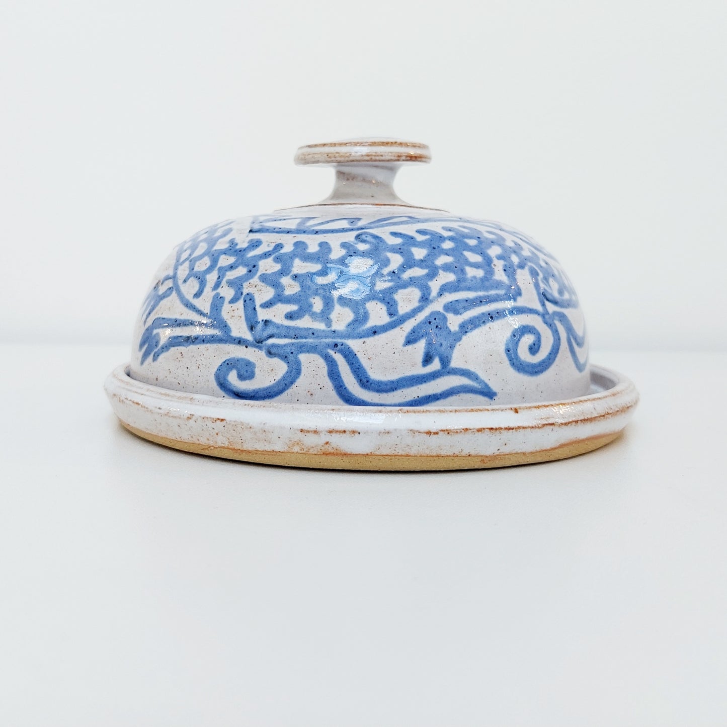 Blue & White Earthenware Cheese Cloche with a Dragon Motif