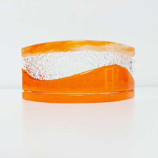 Orange Glass Art Curve, Handmade Textured Fused Glass Ornament, Freestanding Orange Glass Suncatcher, Candle Screen, Orange Décor