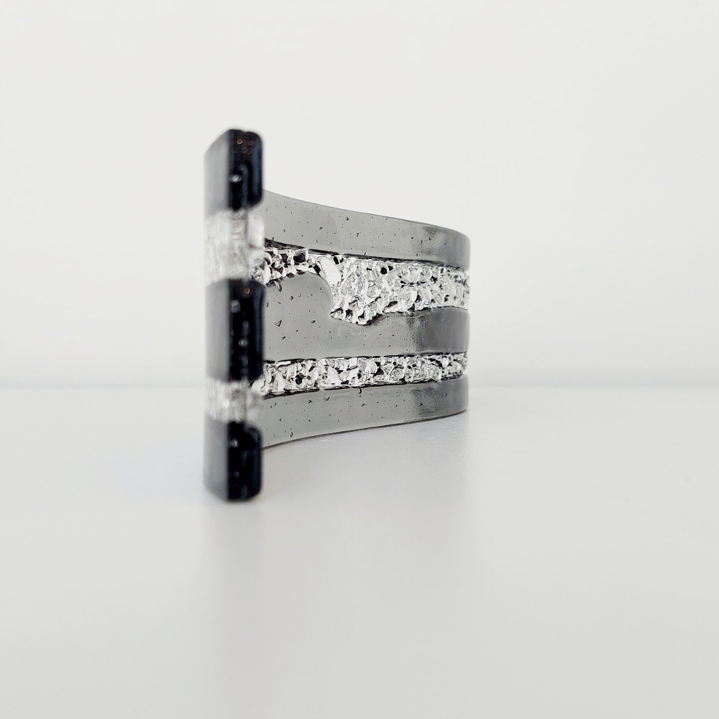 Silver Grey Glass Art Wave Handcrafted in the Lake District, Monochrome Ornament