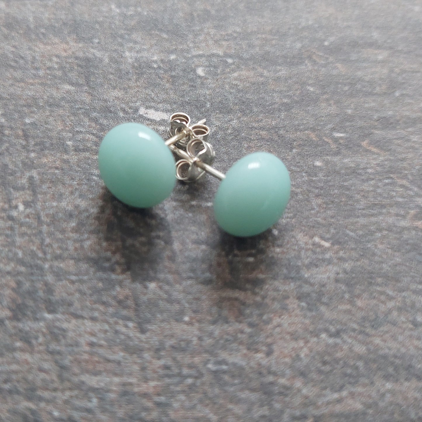 Robin's Egg Blue Glass Stud Earrings with Sterling Silver Posts, Pastel Turquoise Earrings