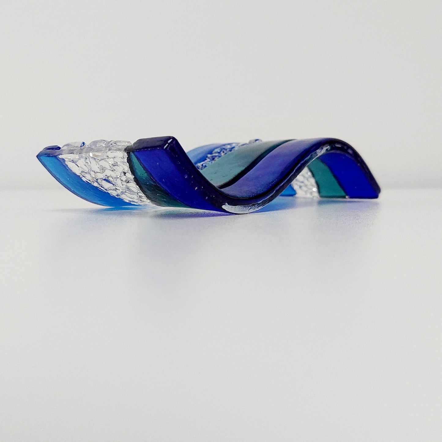 Handcrafted Lake District Glass Ornament, Small Blue Green Fused Glass Wave