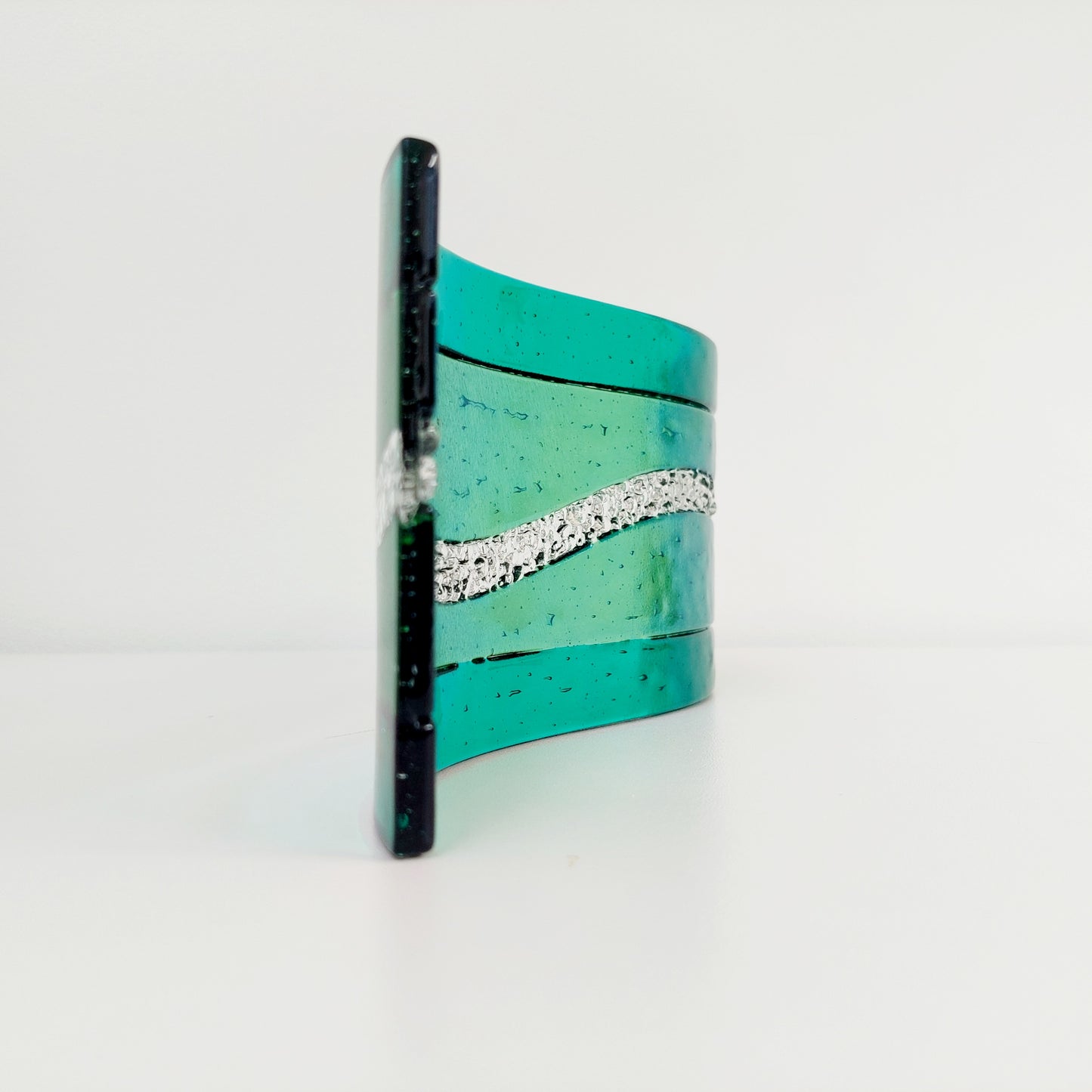 Emerald & Iridescent Light Green Glass Art Wave