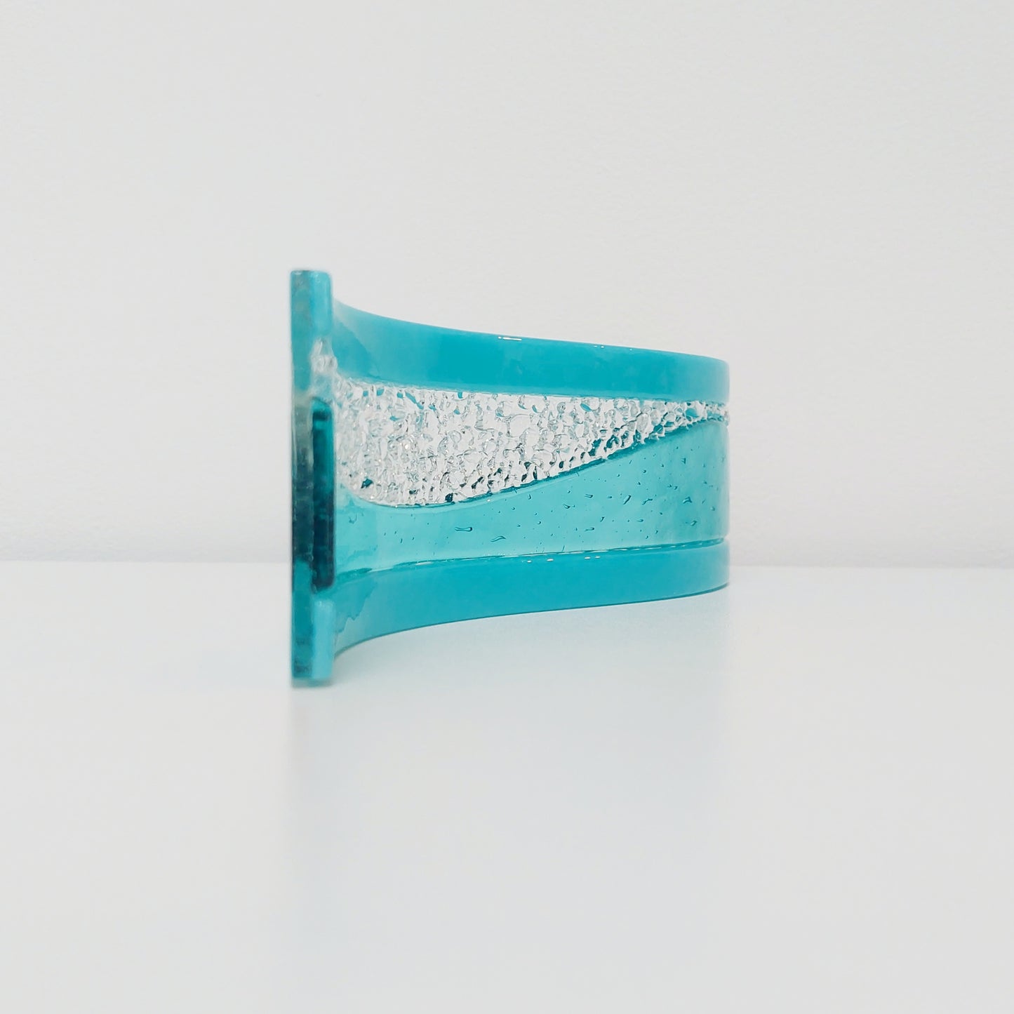 Aqua & Turquoise Glass Art Wave Ornament