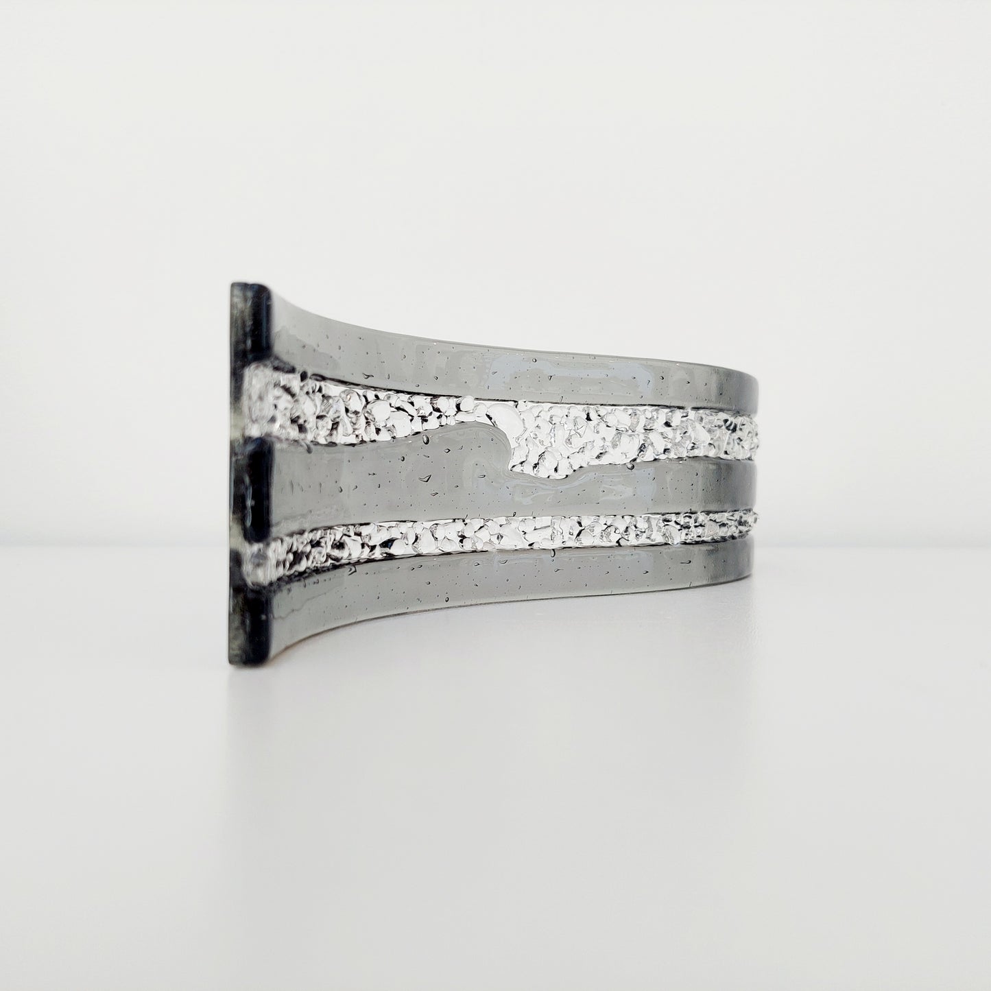 Silver Grey Glass Art Wave Handcrafted in the Lake District, Monochrome Ornament