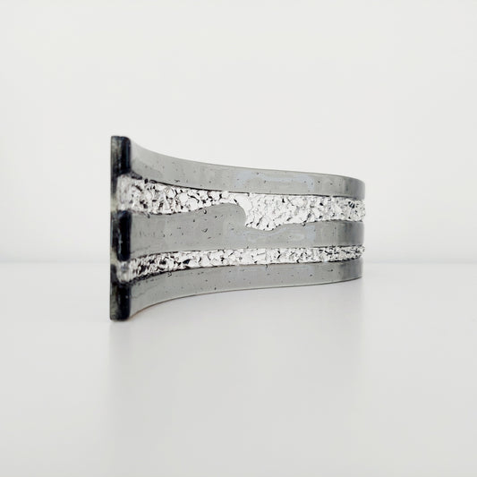 Silver Grey Glass Art Wave Handcrafted in the Lake District, Monochrome Ornament