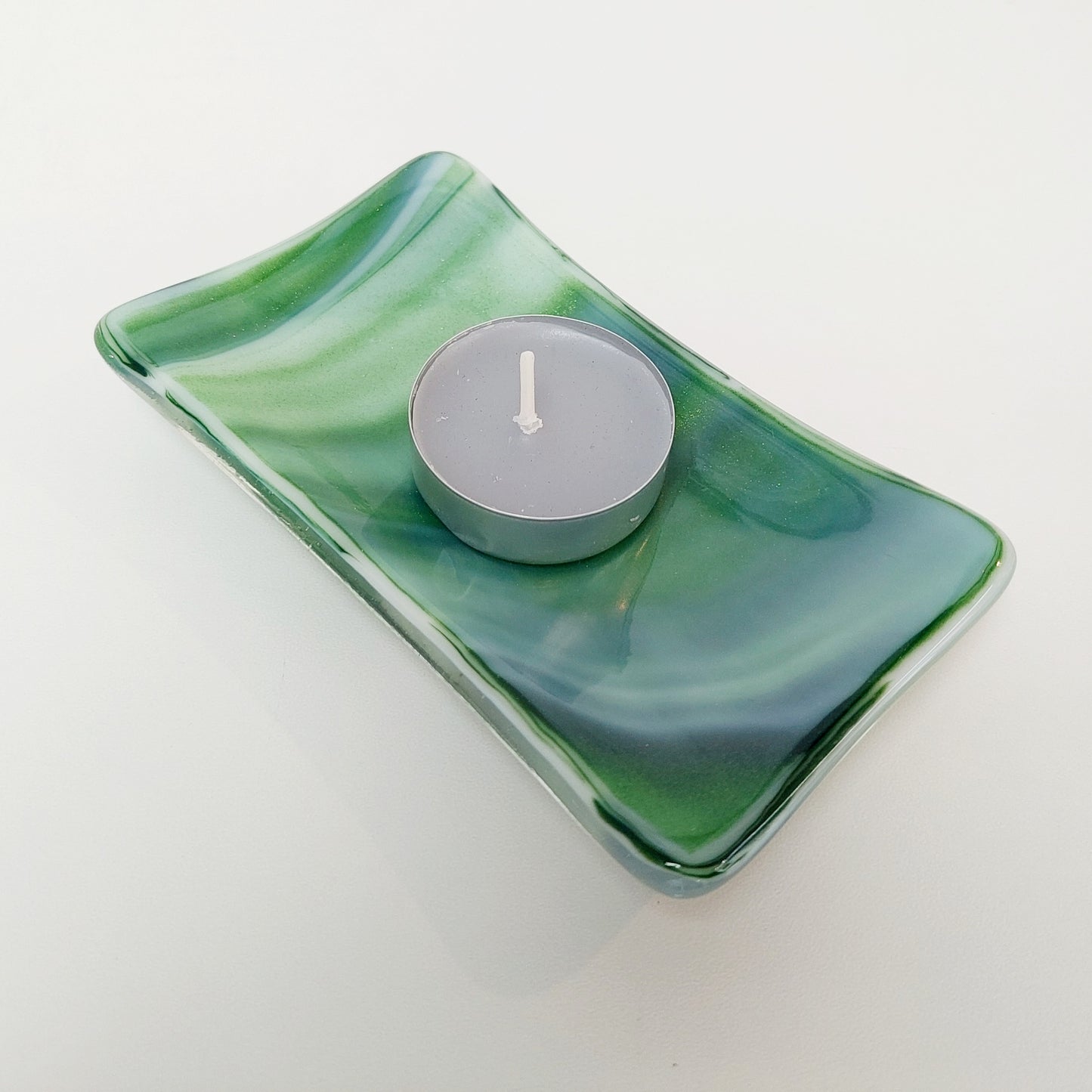 Spring on the Fells Green Glass Art Soap Dish