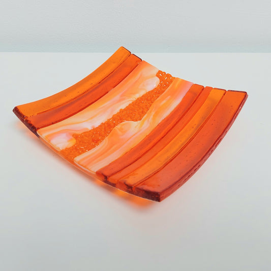 Decorative Orange Glass Art Plate, Handmade Vibrant Orange Fused Glass Plate, Artisanal Coffee Table Centrepiece, Orange Living Room Décor