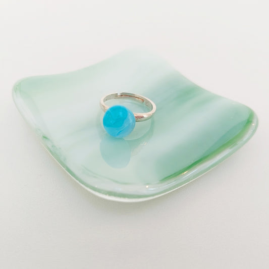 Prelude to Spring Ring Bowl, Small Light Green Glass Art Trinket Dish