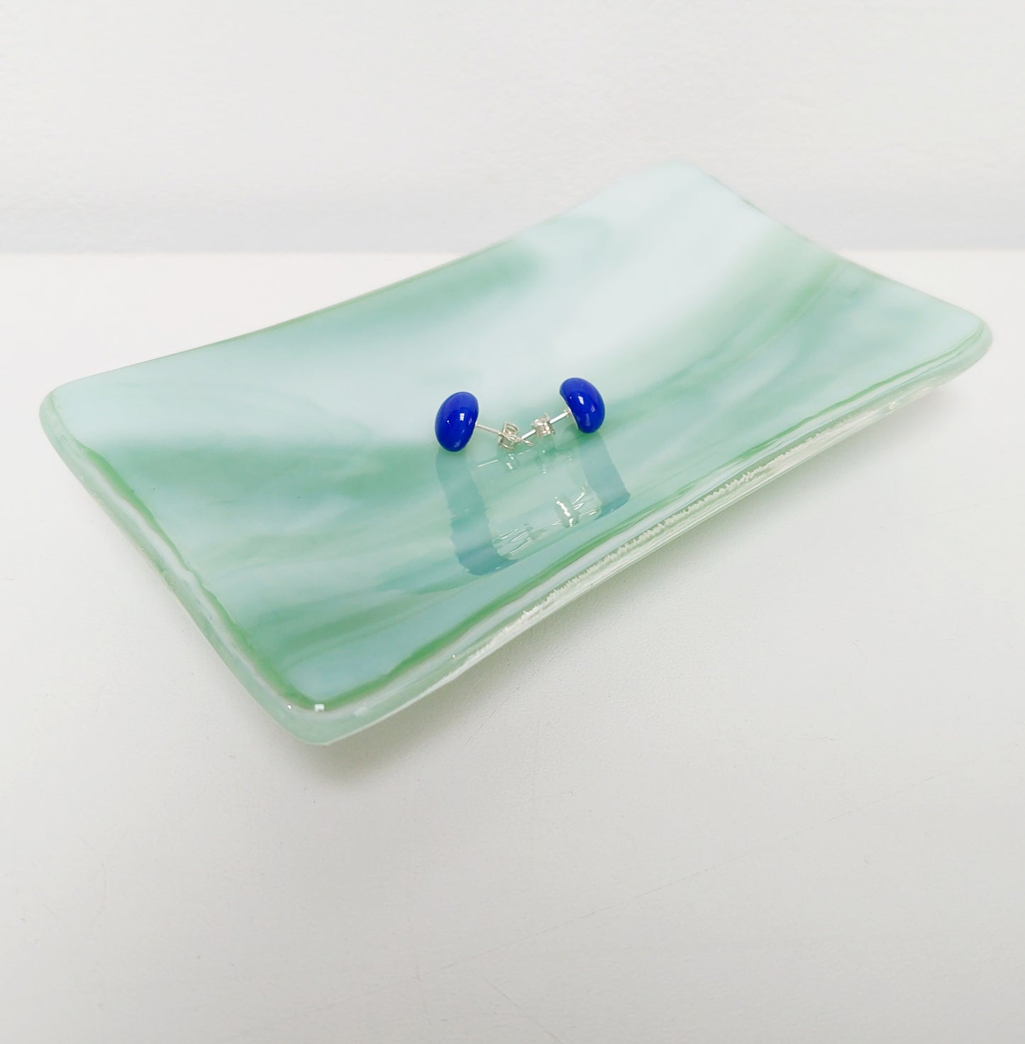 Prelude to Spring Glass Art Dish, Handmade Light Green & White Soap Tray