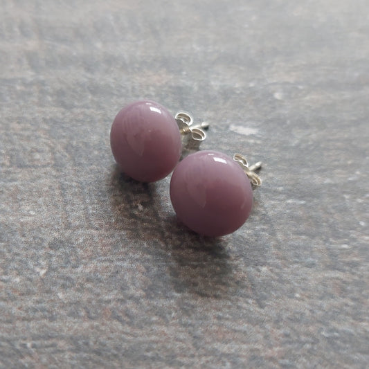 Opalescent Plum Glass Stud Earrings with Sterling Silver Posts