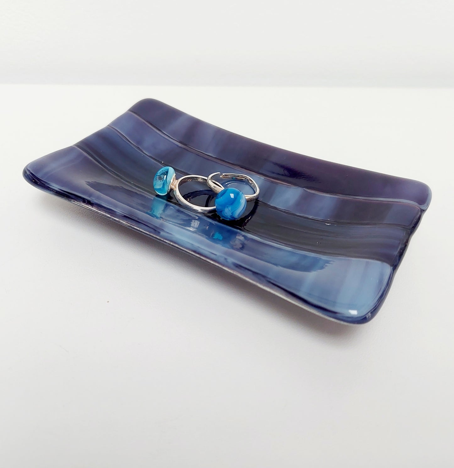 Midnight Glass Art Dish, Handmade Royal Purple and Lilac Fused Glass Soap Tray