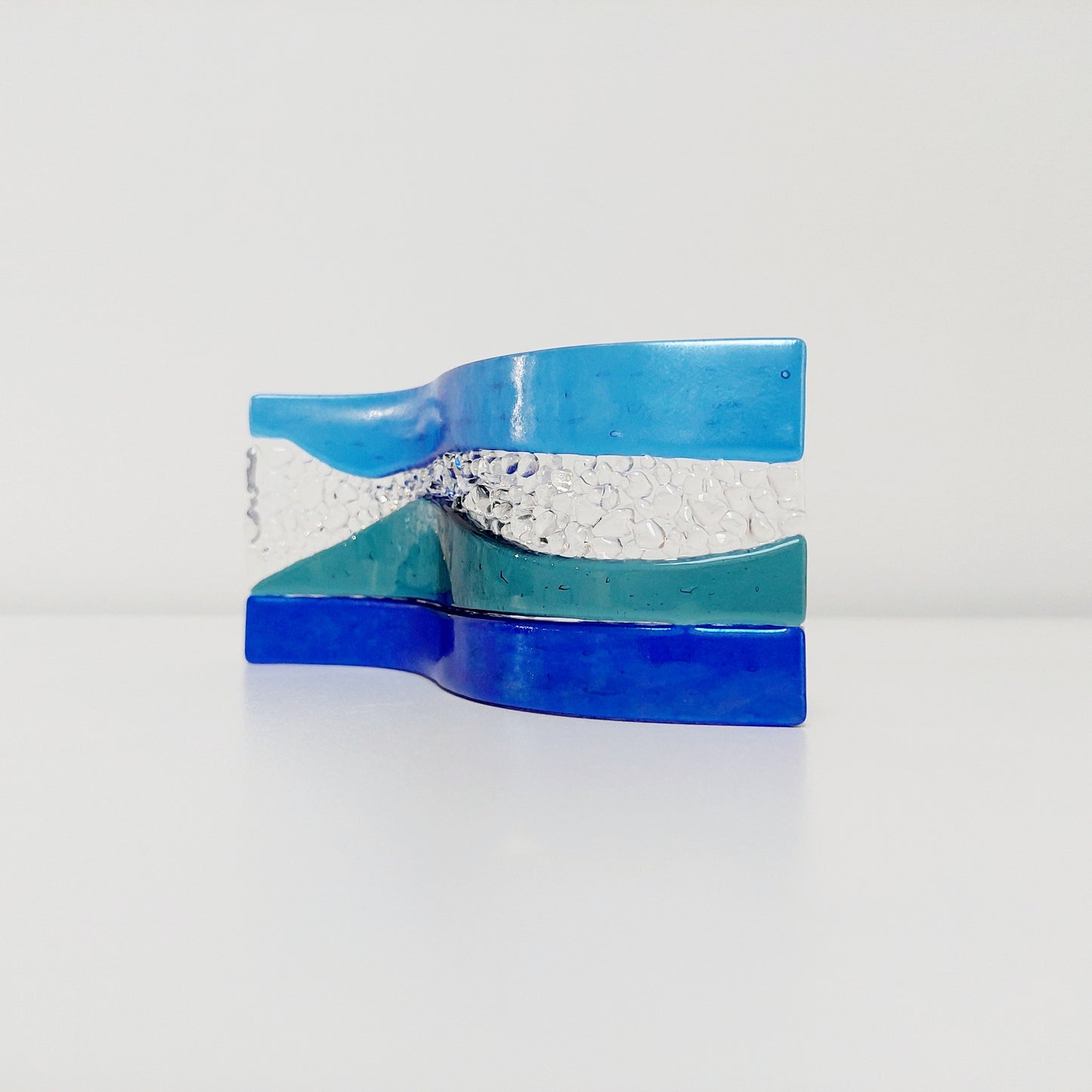 Handcrafted Lake District Glass Ornament, Small Blue Green Fused Glass Wave