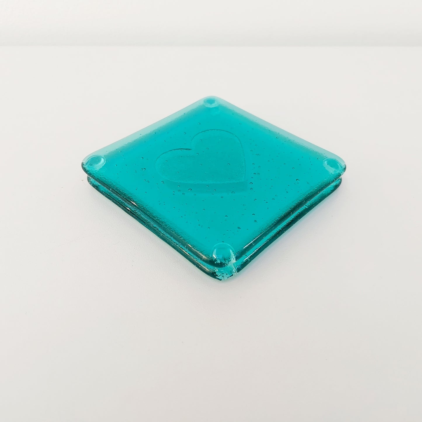 Aqua Glass Heart Coaster